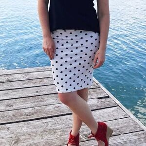 LuLaRoe Cassie Pencil Skirt white with black polka dots 2Xl BNWT